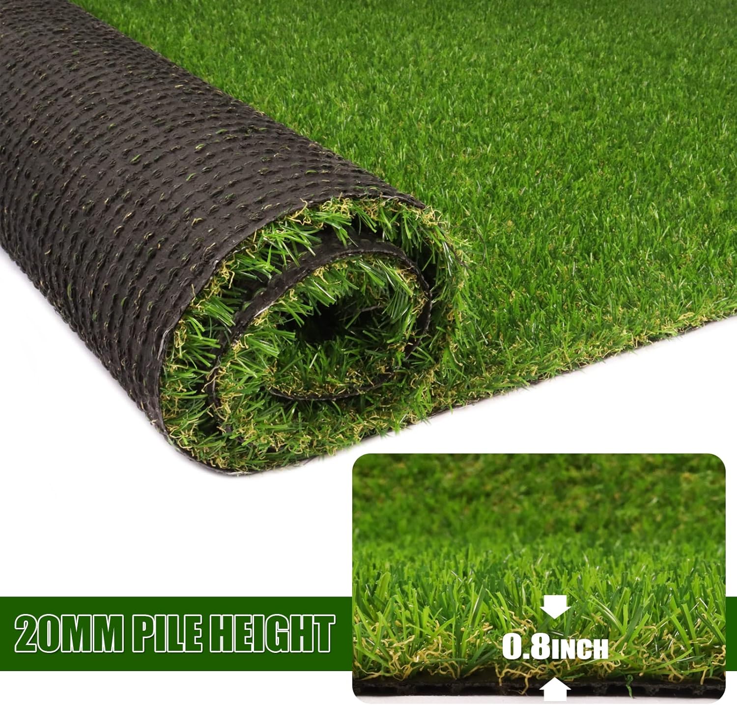 AYOHA – Alfombra de césped artificial realista de 7 x 14 pies, altura del pelo de 0.8 pulgadas, alfombra de césped sintético falso, alfombra de