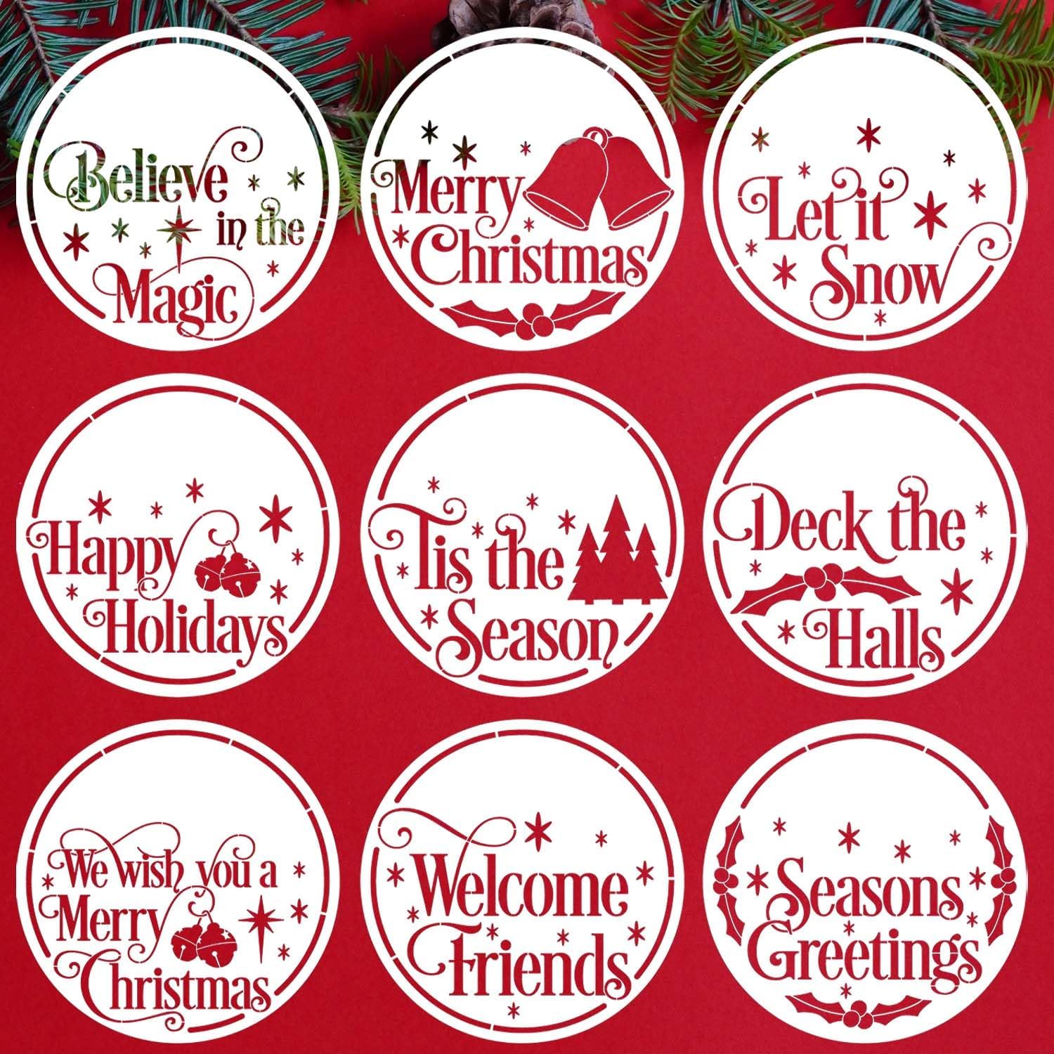 Plantilla navideña para pintar sobre madera, plantillas redondas de Navidad de 12 pulgadas, plantillas navideñas para decoración de puertas de porche