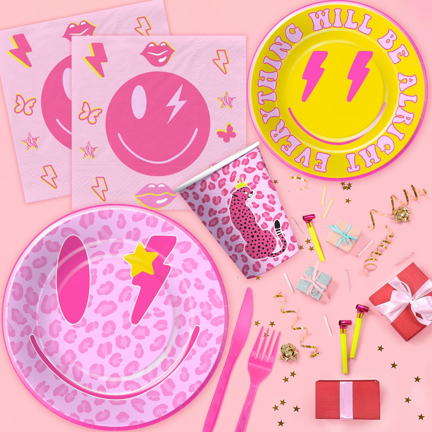 Vajilla de decoración de cumpleaños preppy  Decoraciones de fiesta Y2K Preppy Y2K, plato de cara de slime, taza, servilleta, mantel, cubiertos,