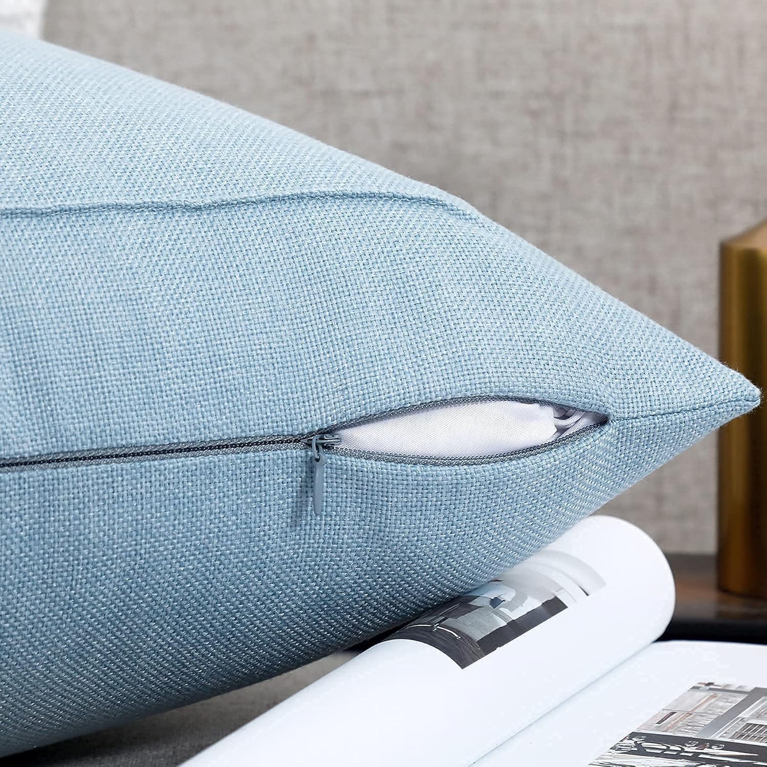 Jepeak – Fundas de cojín de arpillera, paquete de 2 fundas de almohada cuadradas sólidas, gruesas y decorativas para el sofá o sillón, estilo casa