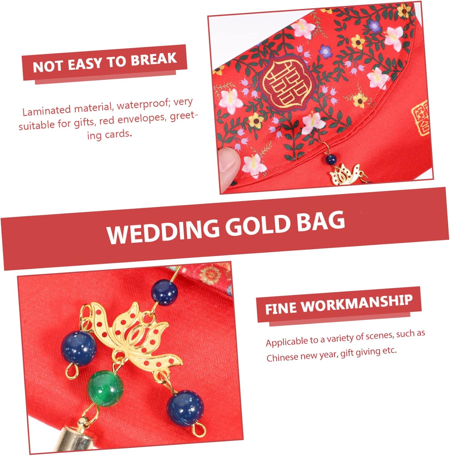Abaodam 4pcs Gift Bag Chinese Hong Bao Silk Red Envelopes Money Wraps Sobres Para Red Money Bags Cash Pockets Decorative Envelopes Chinese Wedding