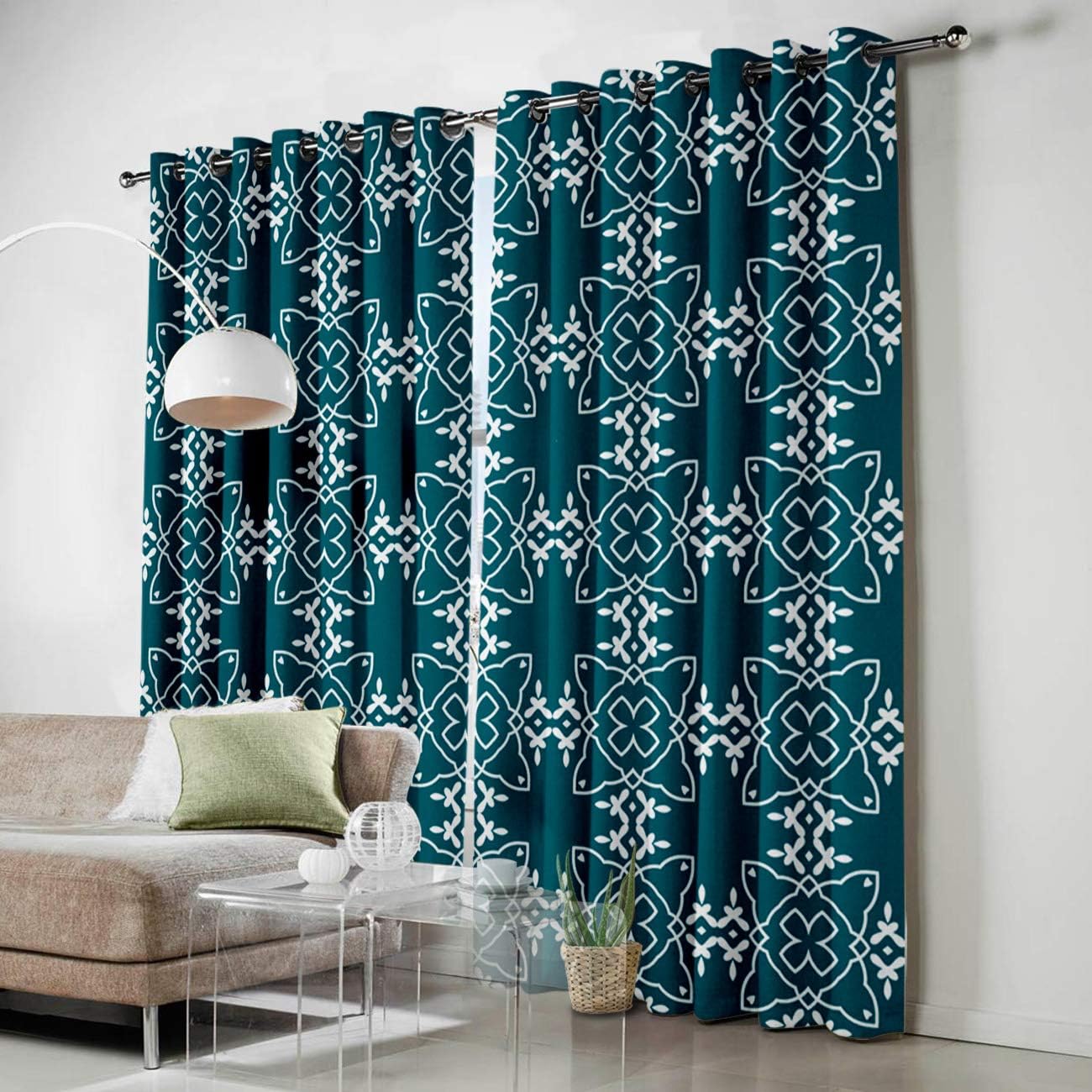 Blackout Curtains Thermal Insulated Ethnic Solid Pattern Metal Grommet Elegant Room Drapes Window Curtain for Bedroom Living Room 52×90 Inch x2