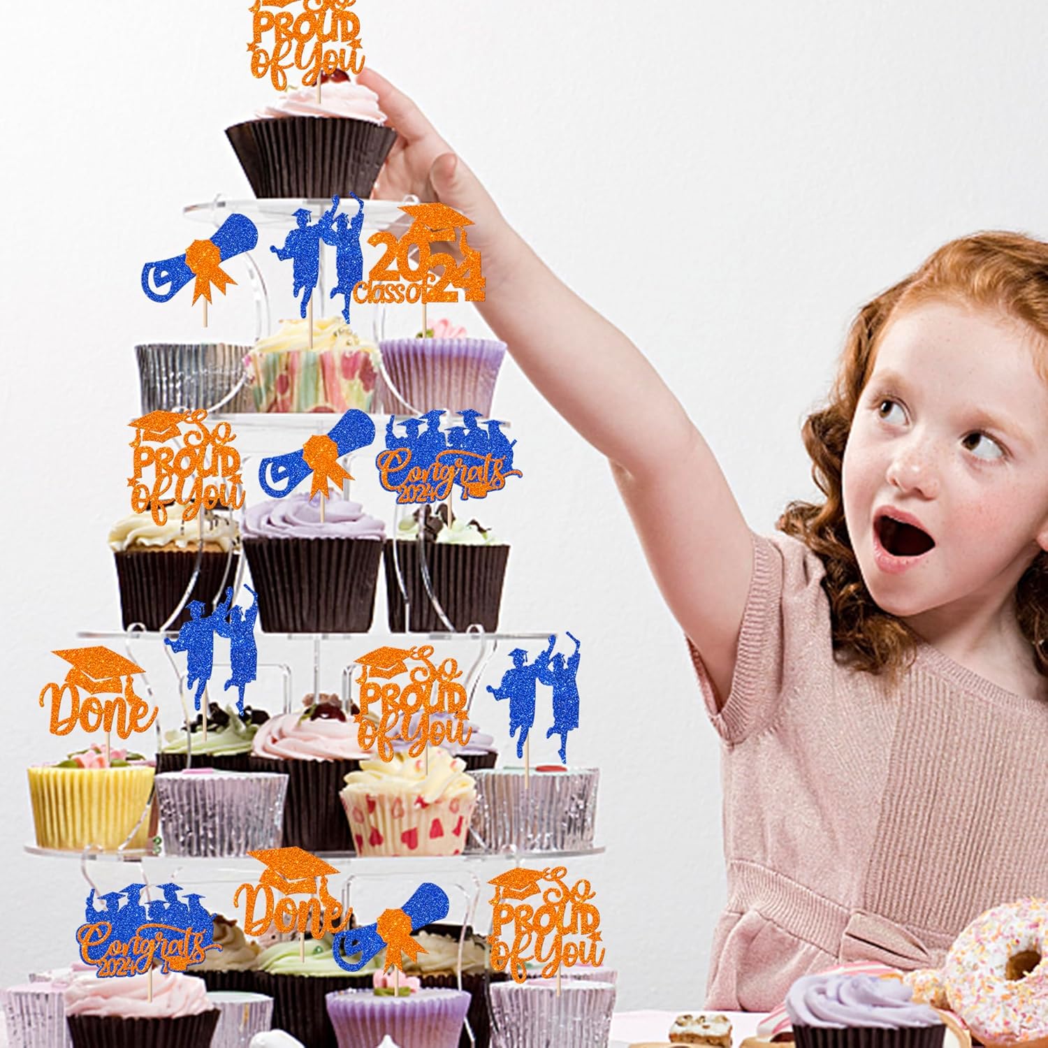 Paquete de 24 adornos para cupcakes Class of 2024 con purpurina Felicidades 2024 Done Diploma Cupcake Picks for So Proud of You 2024 – Decoraciones