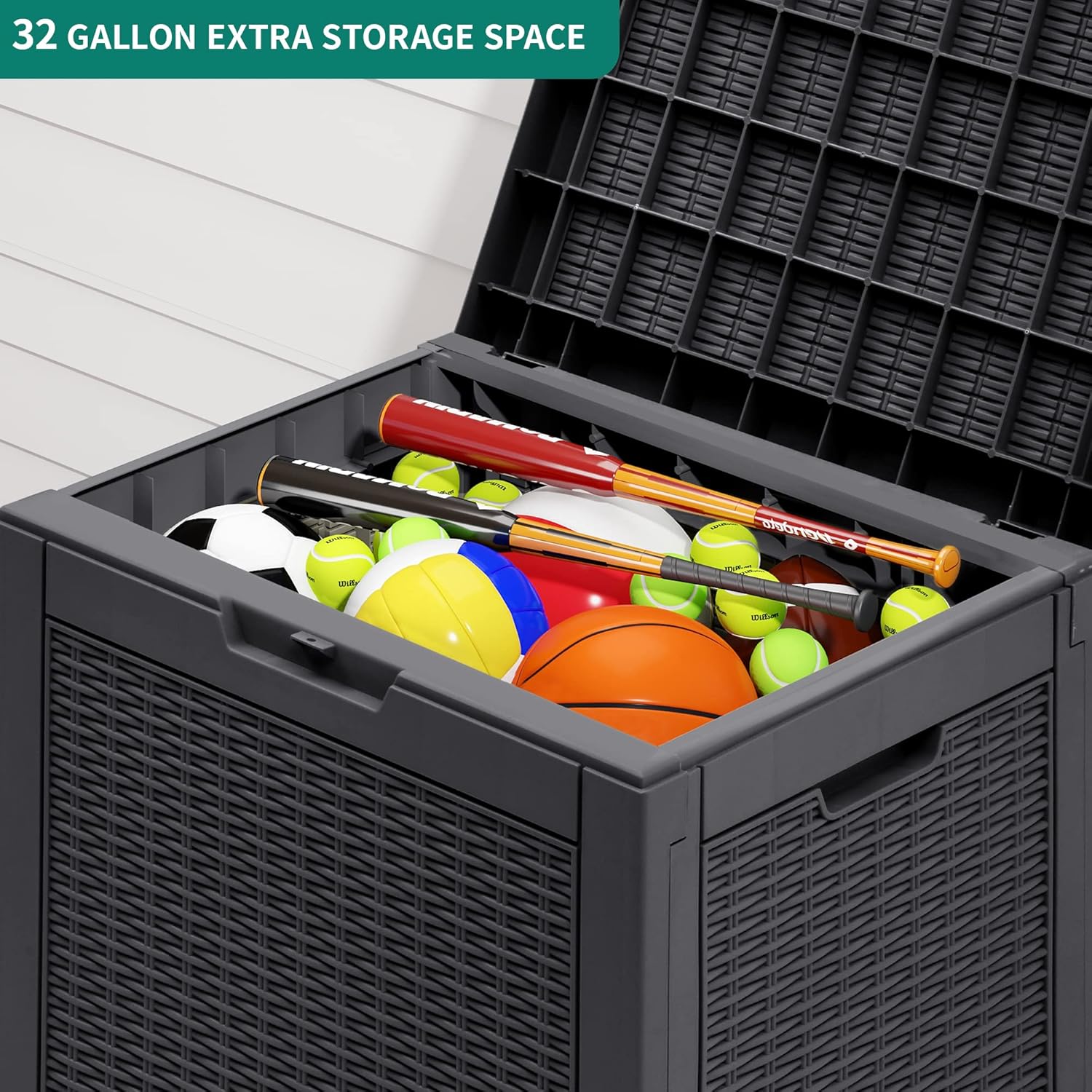 YITAHOME Caja de cubierta de 32 galones, almacenamiento de resina con tapa con cerradura y asas laterales, contenedor pequeño para interior y