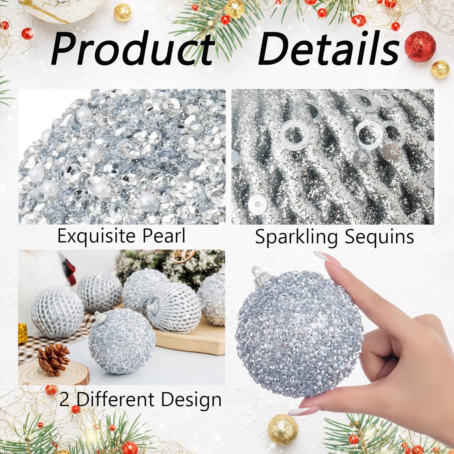 Adornos de bola de Navidad de 3.15 pulgadas, 12 piezas de bolas de lentejuelas con purpurina, bolas para árbol de Navidad, bodas, fiestas,