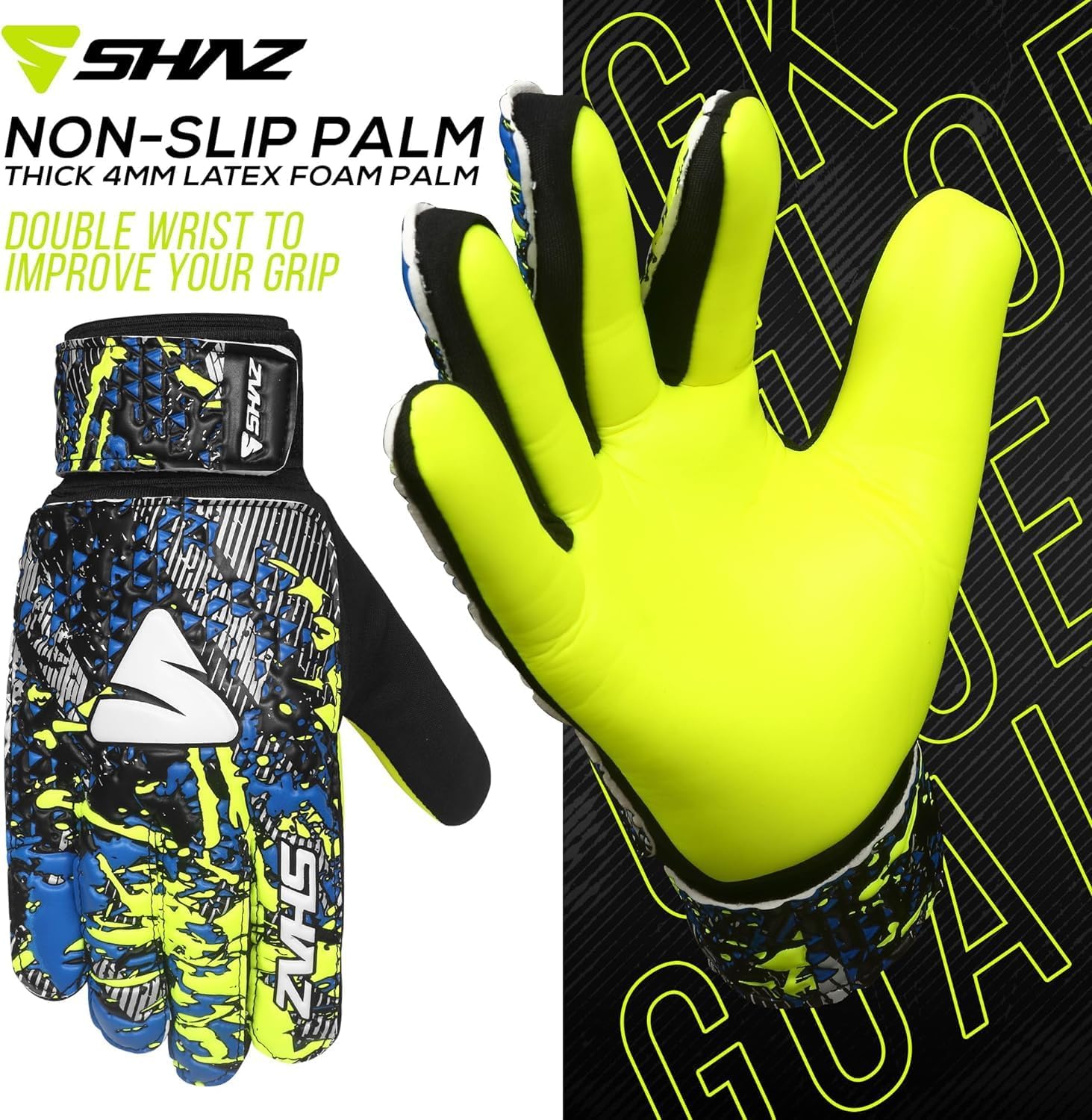 Shaz Guantes de portero de fútbol para niños y jóvenes, guantes de portero de fútbol Funky antideslizantes de 0.157 in con palma de látex con agarre