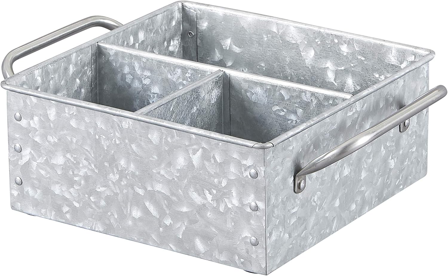 Walford Home Bandeja de almacenamiento de metal galvanizado  Carrito de mesa rústico de granja con asas  Caja dividida funcional y decorativa