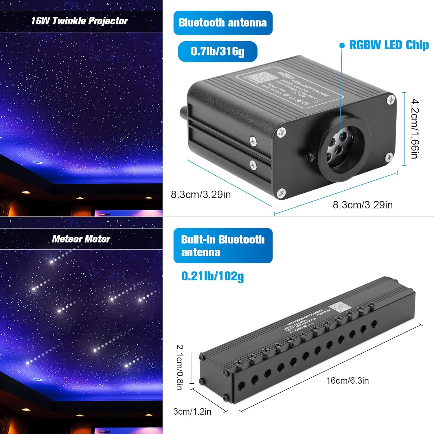 CHINLY Meteor Twinkle – Juego de 460 luces de fibra óptica de 9.8 pies y 0.03 pulgadas + kit de luces de estrellas fugaces, modo de música,