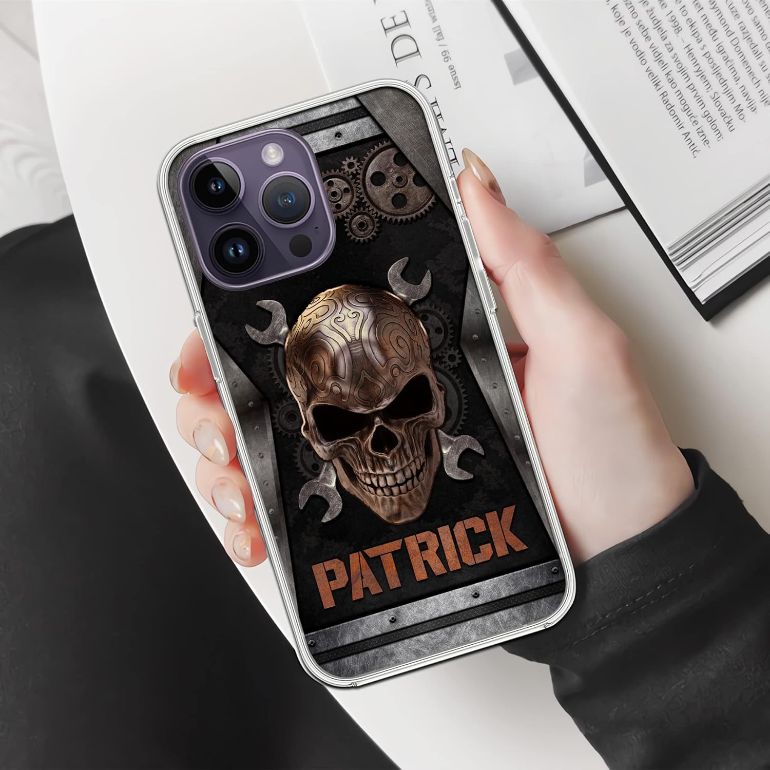 Funda protectora transparente con nombre personalizado para técnico de mecánica, compatible con iPhone 15 14 13 12 11 X Xs Xr 8 7 6 Mini Pro Max