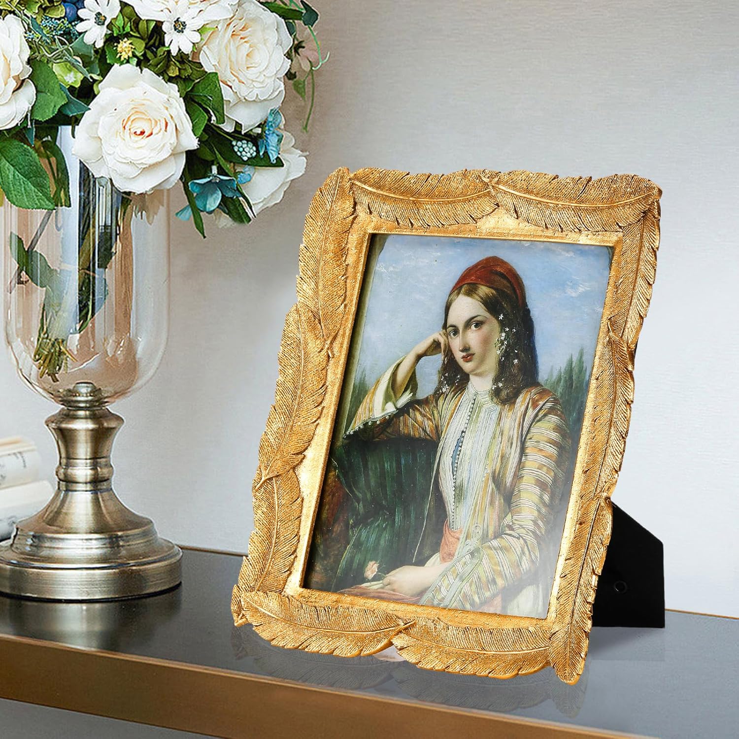 Marco de fotos dorado precioso retro, exquisito marco de fotos vintage, 11 x 14 pulgadas, se adapta a fotos de 8 x 10 pulgadas, decoración