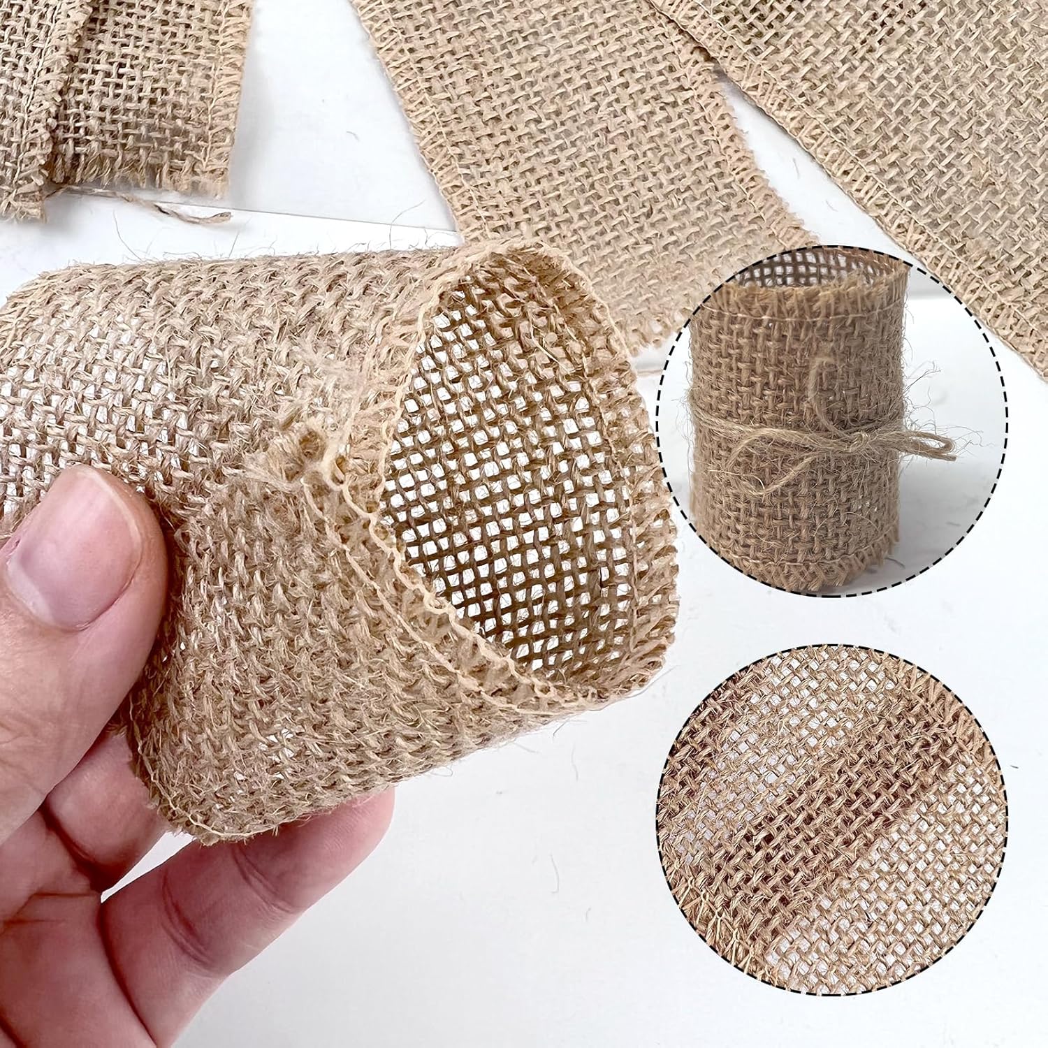 150 servilleteros de arpillera con cuerda de cáñamo, lazos rústicos de yute para servilletas, servilleteros de naturaleza para servilletas, granja,