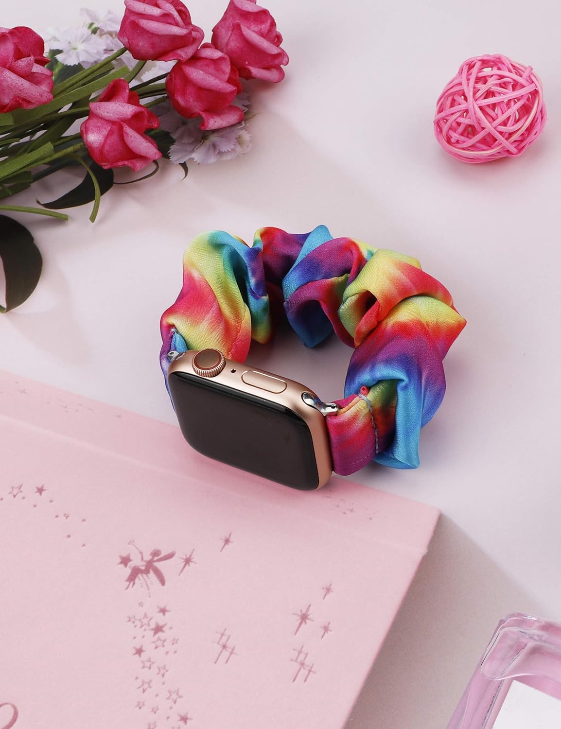 TOYOUTHS 3 paquetes compatibles con Apple Watch Band Scrunchies de 1.614 pulgadas, 1.575 pulgadas, 1.496 pulgadas, tela suave impresa, correas