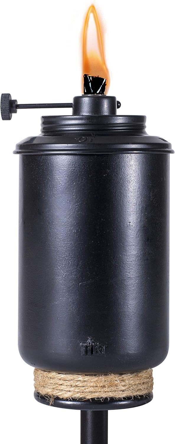TIKI Brand Adjustable Flame TIKI – Antorcha de resina negra, iluminación decorativa al aire libre para patio trasero, césped, patio y jardín, 65