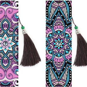 FuninCrea 2 marcapáginas de pintura de diamante con borla, de piel sintética, kit de marcadores de diamantes para manualidades florales, puntos 5D, FuninCrea 2 marcapáginas de pintura de diamante con borla, de piel sintética, kit de marcadores de diamantes para manualidades florales, puntos 5D,