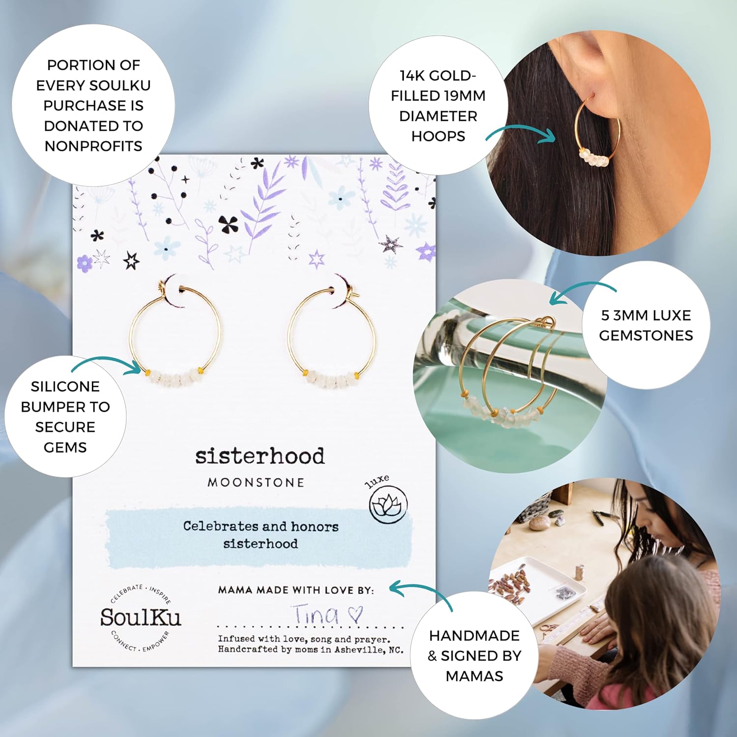 SoulKu Gold Hoop Earrings For Women, 14k Gold Earrings with Moonstone Gemstones, Delicate Jewelry for Women, Handmade Gift for Sister and Bestfriend