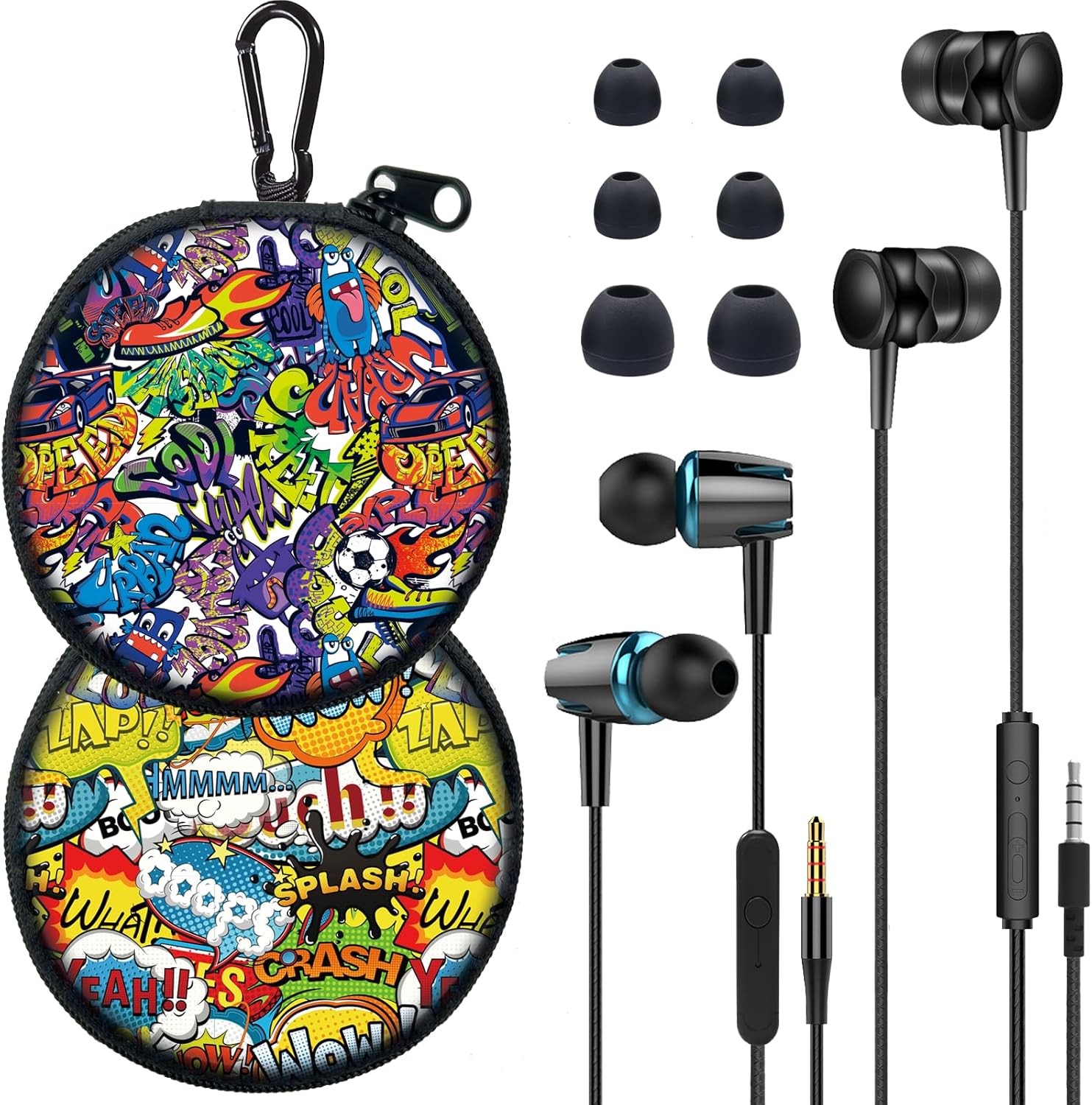 GOGOSINIS Juego de 2 auriculares con estuche para niños para la escuela, auriculares con cable con estuche y puntas de oreja de tamaño pequeño,