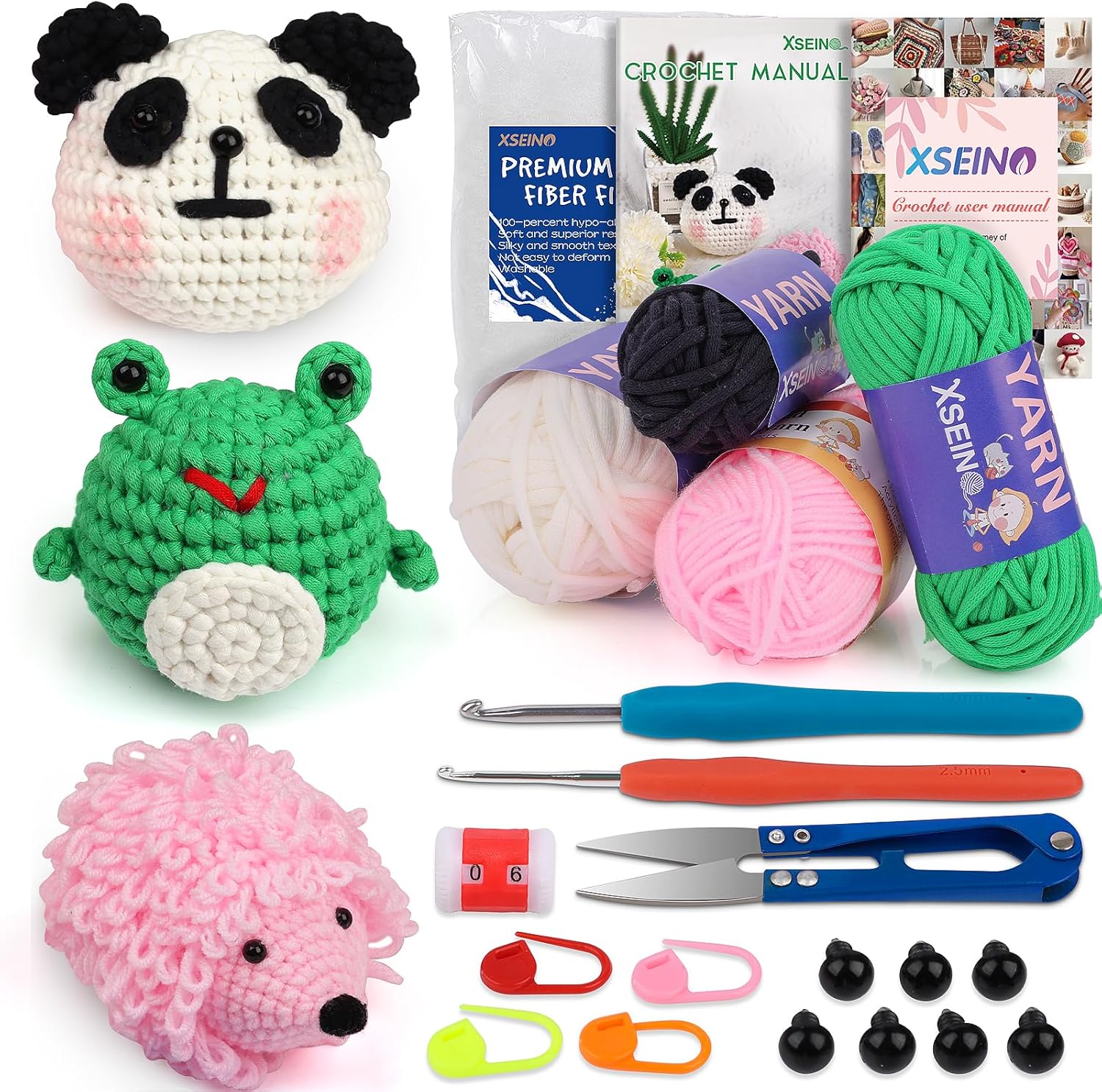 XSEINO Kit de ganchillo para principiantes – Kit de inicio de ganchillo con tutoriales en video paso a paso – Kits de aprendizaje de ganchillo para