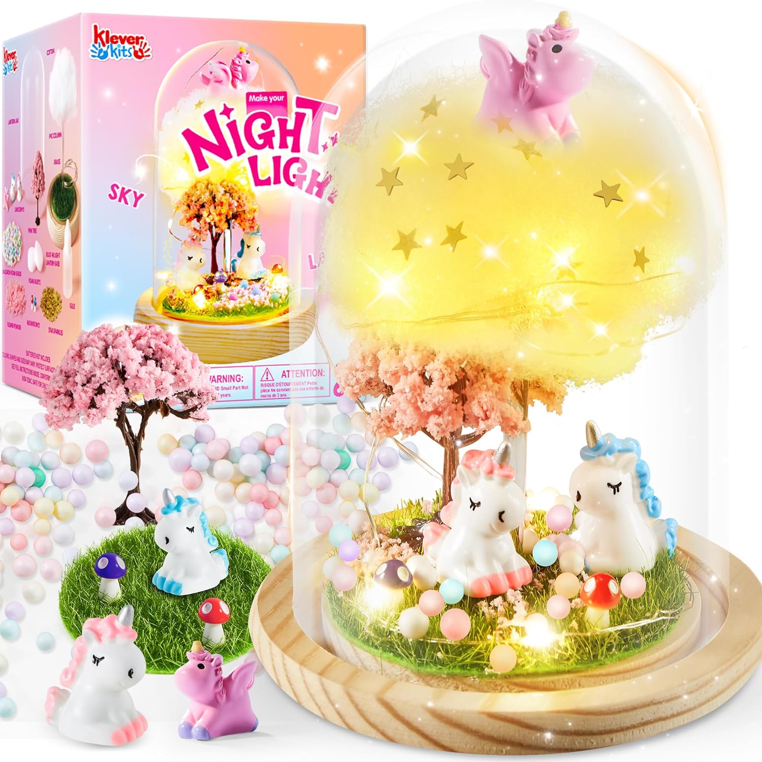 JOYIN Luz nocturna de unicornio de 2 capas, regalos de manualidades de cumpleaños para niñas y niños, kit de terrario de unicornios para niños,