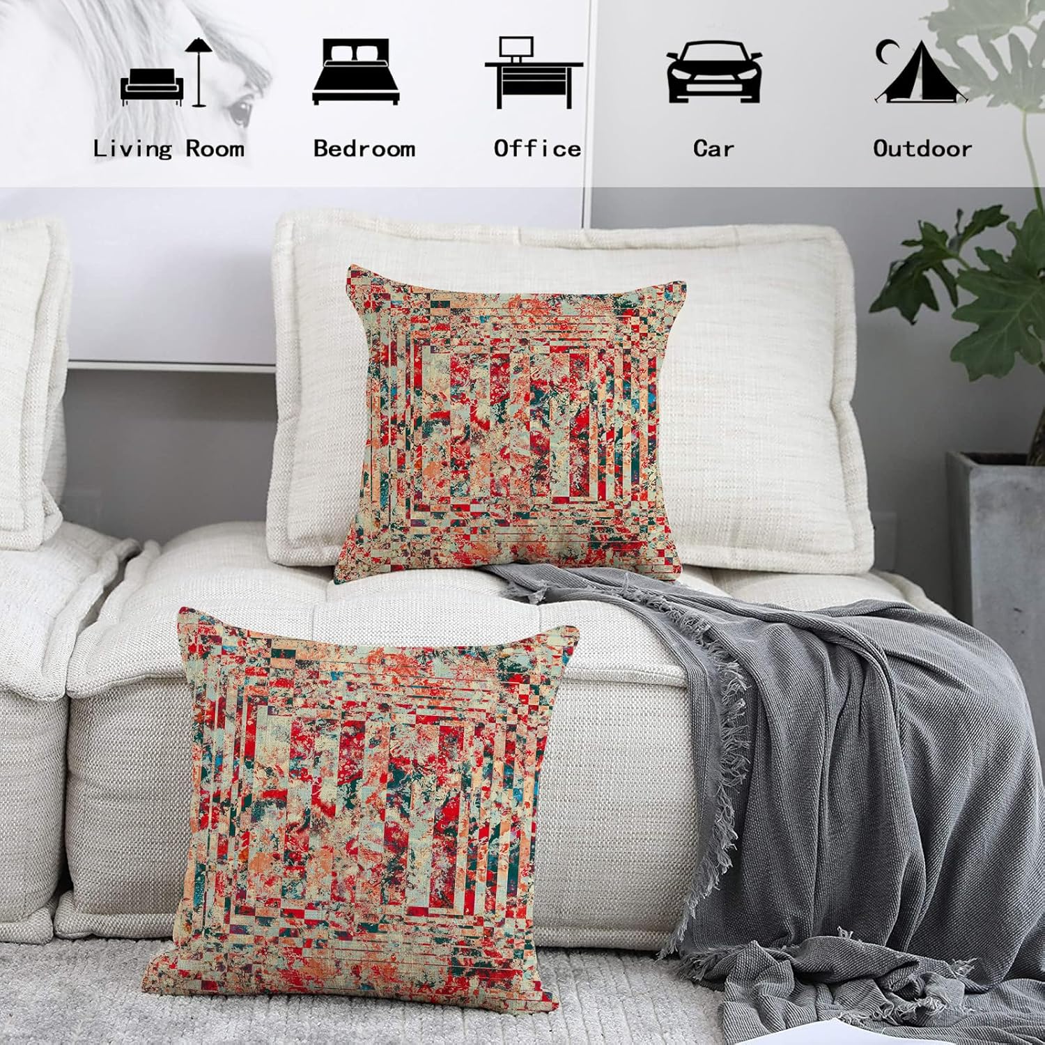 eshabear Juego de 2 fundas de almohada coloridas de pintura artística, impresión de doble cara para el hogar, interior y exterior, para sofá cama