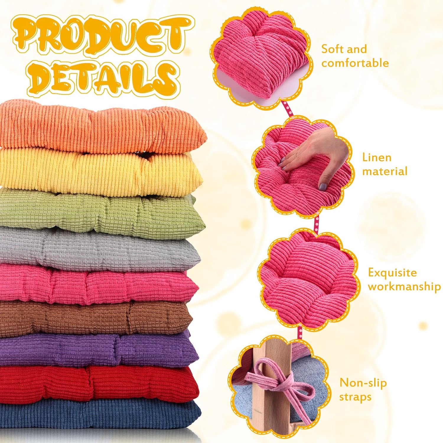 Paquete de 9 cojines para silla con lazos de 15.7 pulgadas de grosor, almohadillas cuadradas para sillas de cocina, para interiores y exteriores,