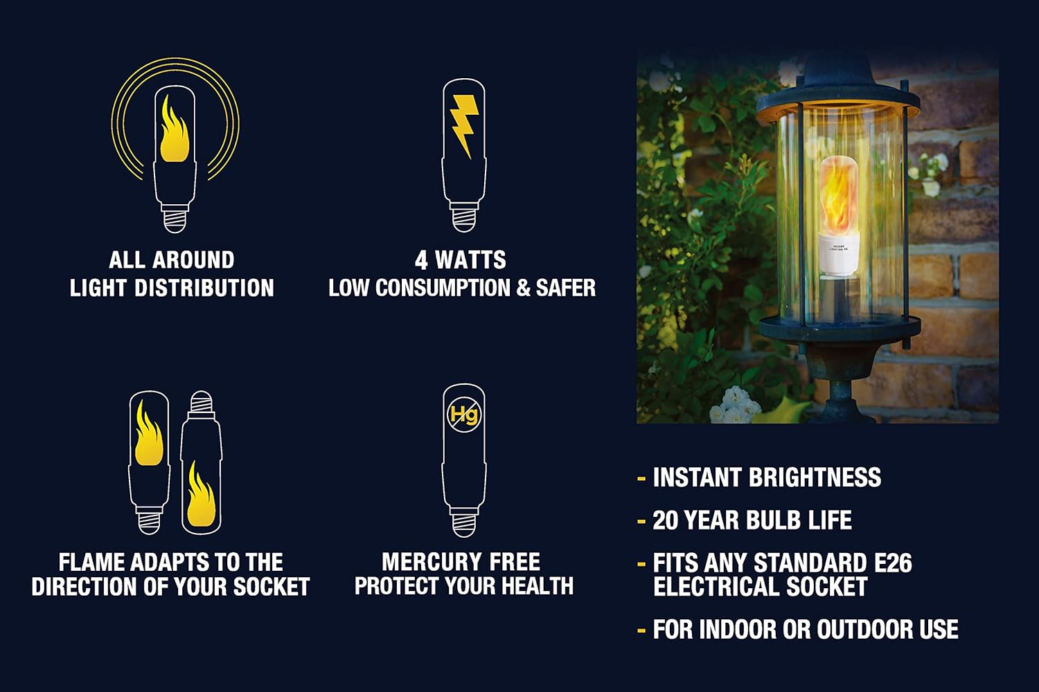 Bombillas LED con efecto de llama, bombillas LED E26 con sensor de gravedad, bombilla de noche con llama para festividades, para el hogar, hoteles,