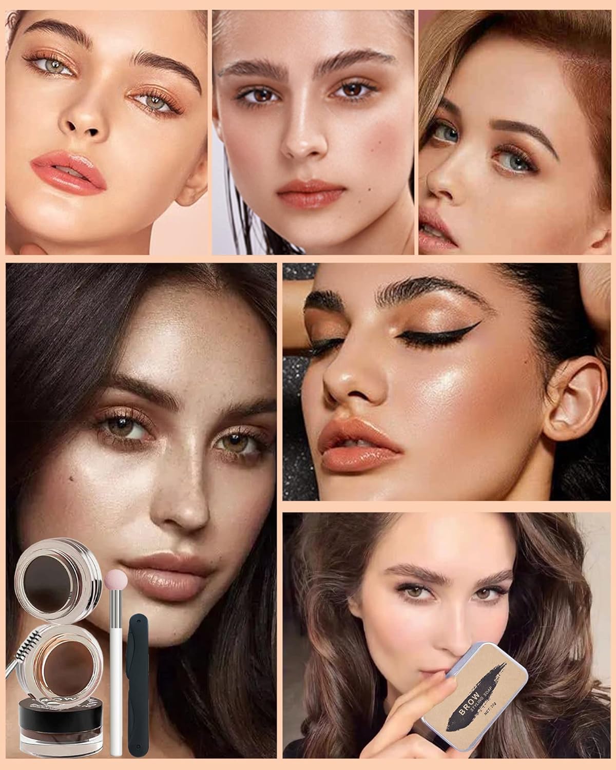Kit de sellos de cejas y plantillas para cejas, 16 en 1, impermeable, para sellar cejas, pegamento de cera con herramienta para cejas, relleno de