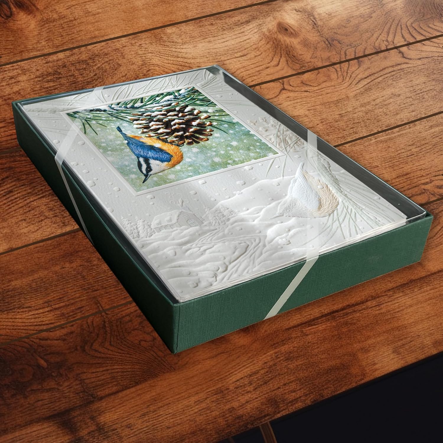 Juego de tarjetas de felicitación navideñas en relieve en caja, colgantes, 16 unidades