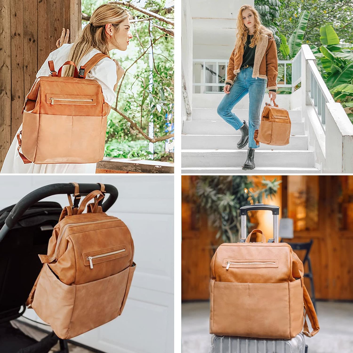 MOMINSIDE Mochila para pañales, bolsas cruzadas para mujer, mochila de cuero para mamá y papá, bolsa grande de viaje para bebés para niños y niñas,