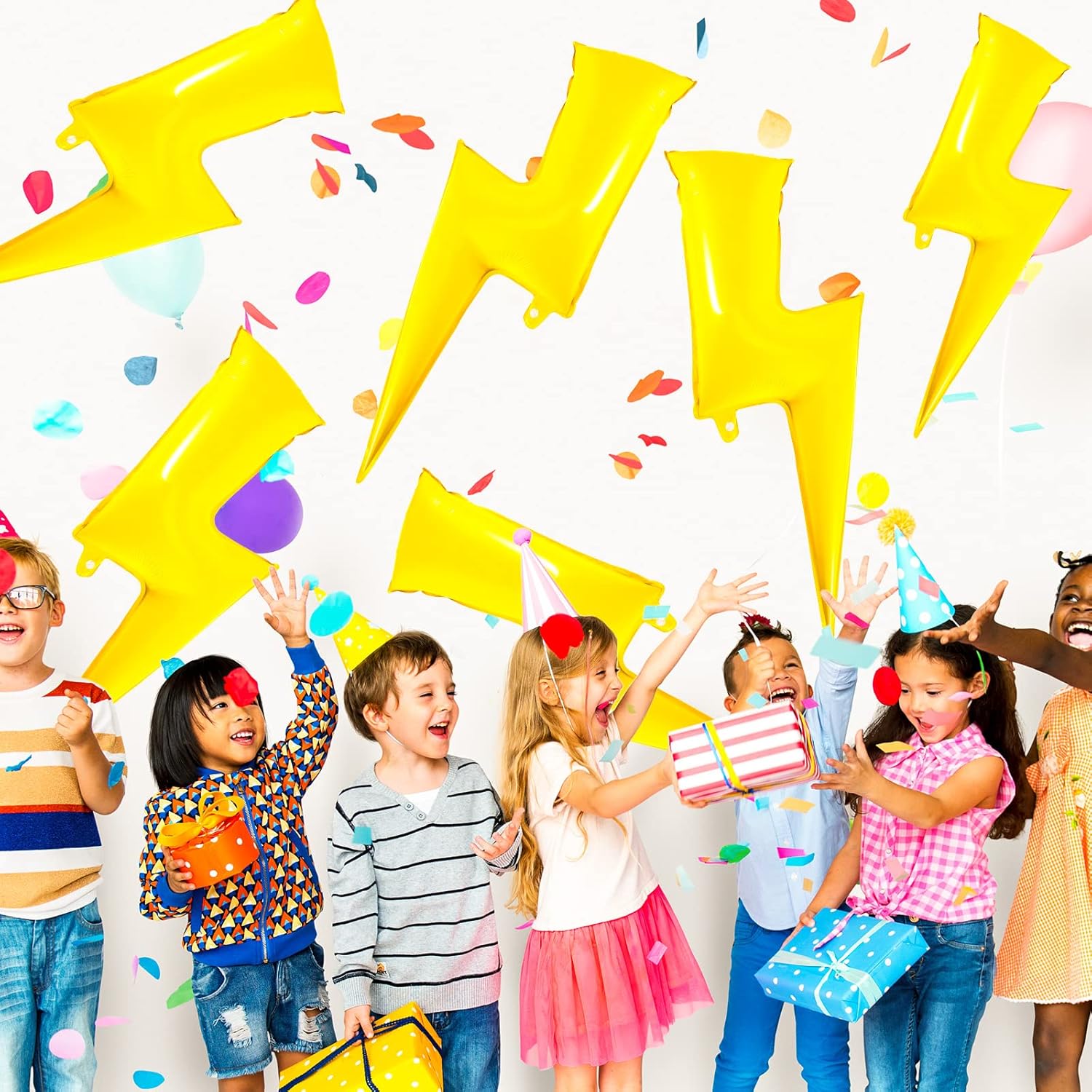 12 globos amarillos de 36 pulgadas, globos de fiesta de rayo de aluminio, decoración de fiesta con estilo relámpago, para suministros de fiesta de