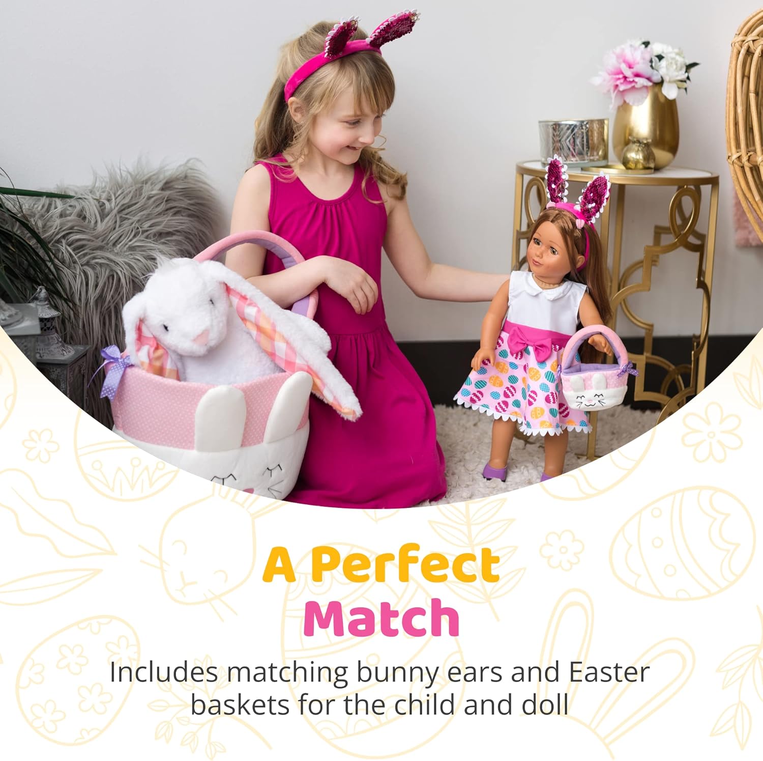 Playtime by Eimmie Conjunto de ropa y accesorios para muñecas, vestido de vacaciones de Pascua con accesorios a juego, se adapta a muñecas