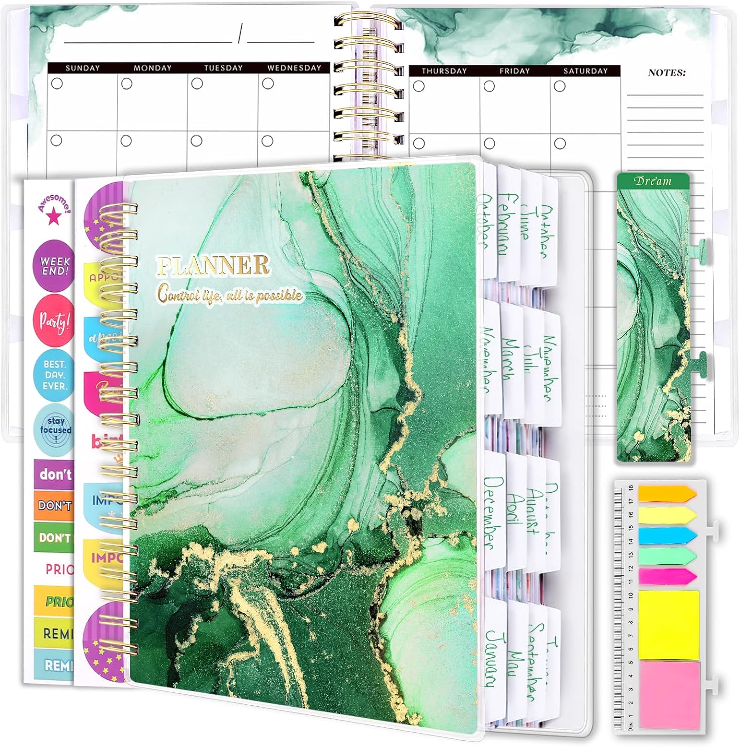 Arundhati Agenda diaria grande de PVC sin fecha de 9.8 x 8.5 pulgadas, agenda diaria, semanal, mensual de 18 meses, agenda anual, 294 planificadores