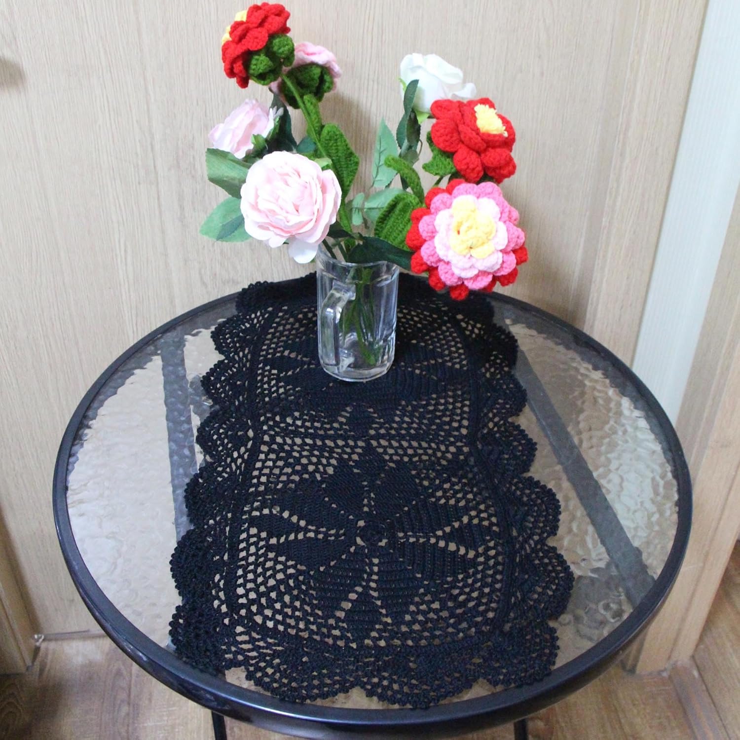 BIBITIME Mantel rectangular de encaje de ganchillo de 12 x 21 pulgadas, hecho a mano, para comedor, cocina, mesa (12 x 21 pulgadas, 2 unidades,