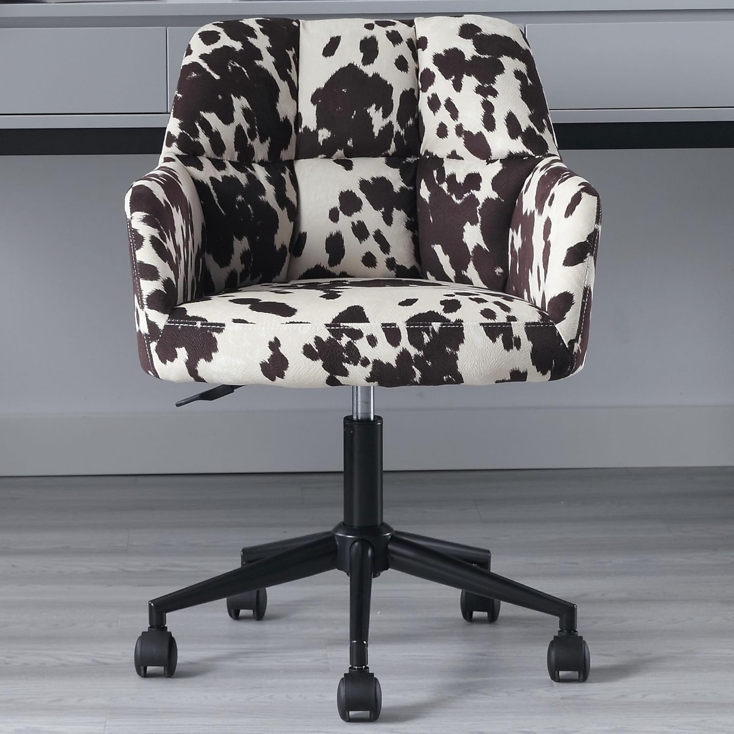 VESCASA Silla de escritorio ajustable para oficina en casa con respaldo cómodo, sillón tapizado giratorio de lino 360 con ruedas para dormitorio de