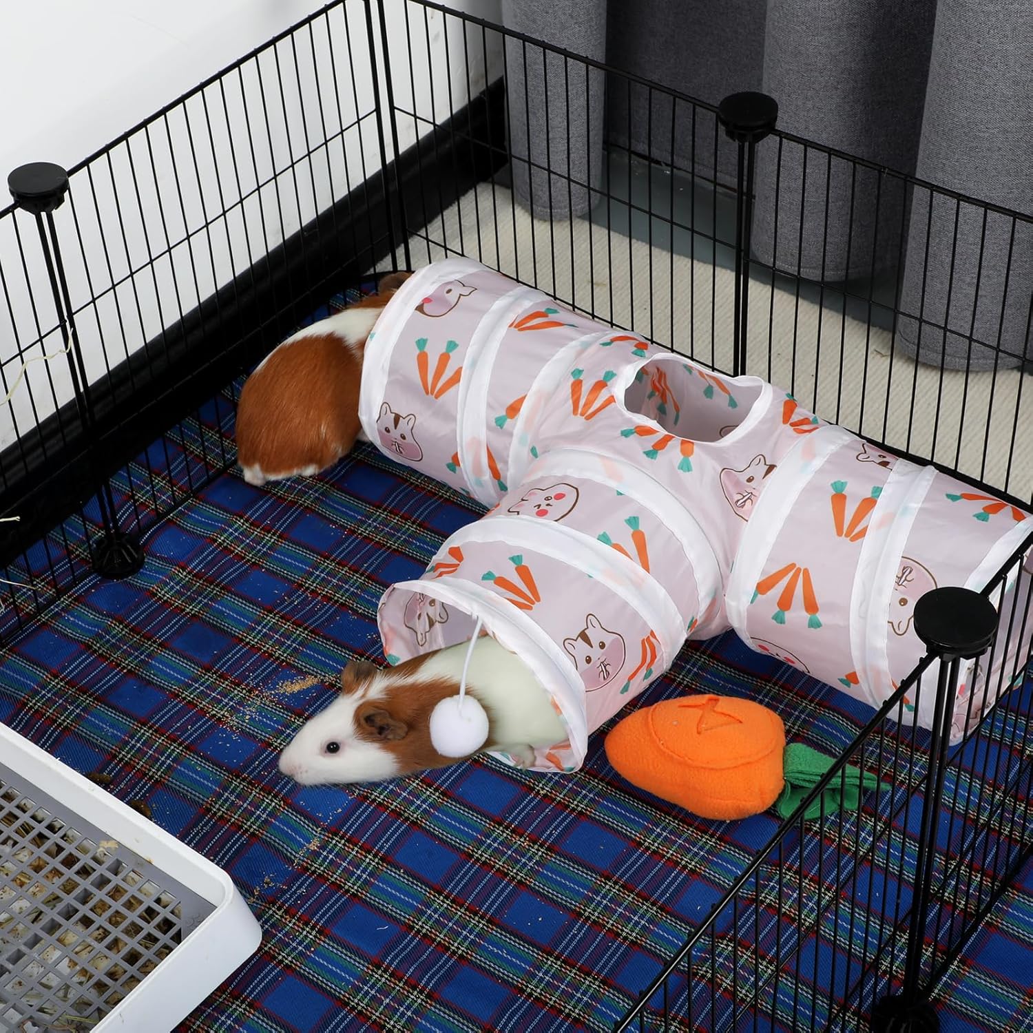 Rypet Túnel de conejillo de indias plegable de 3 vías para mascotas pequeñas y tubos con bola interactiva para bebé, conejo, hurón, hámster,