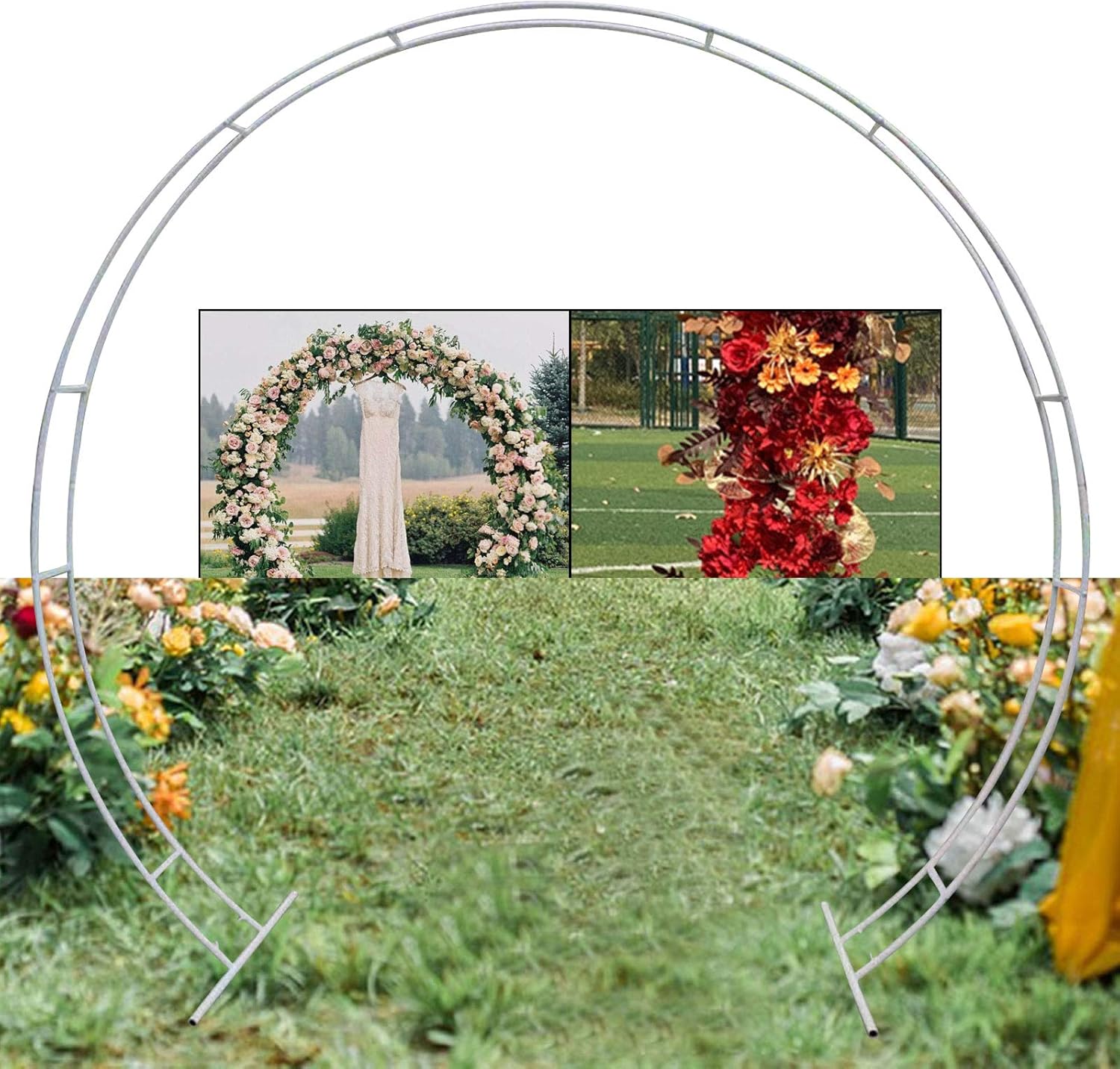 Soporte decorativo de fondo circular de boda de 8.9 x 7.5 ft con bases de metal, soporte redondo de metal para cabina de fotos, soporte de arco para