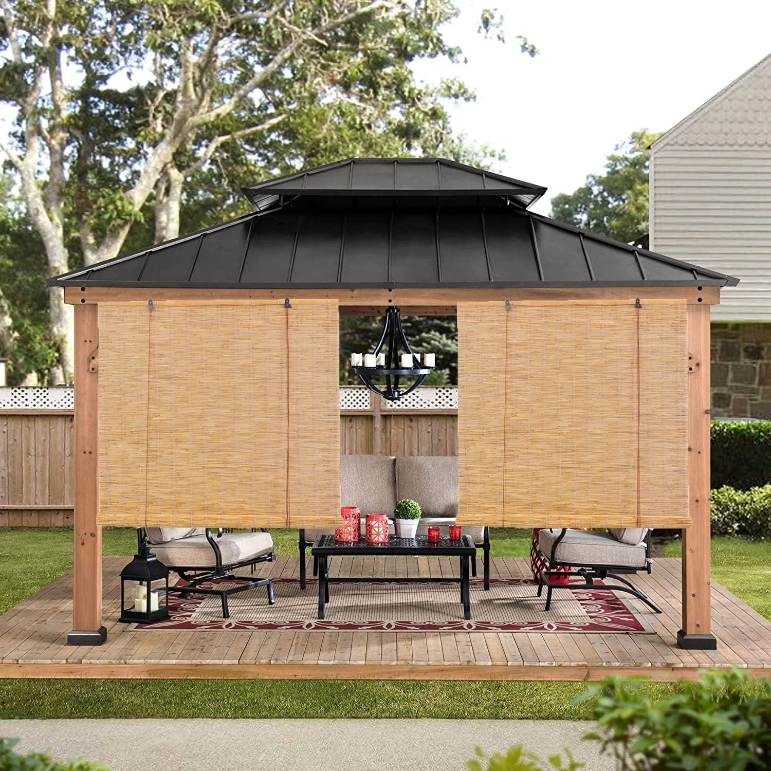 Persianas de bambú para ventanas, persianas enrollables de caña al aire libre, enrollables de bambú retro, persianas enrollables romanas