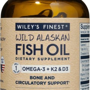 Wiley’s Finest Wild Alaskan Fish Oil Vitamina K2 Softgels – 500 mg de Omega-3 EPA y DHA para apoyo a la salud ósea y cardíaca – 60 cápsulas blandas Wiley’s Finest Wild Alaskan Fish Oil Vitamina K2 Softgels – 500 mg de Omega-3 EPA y DHA para apoyo a la salud ósea y cardíaca – 60 cápsulas blandas