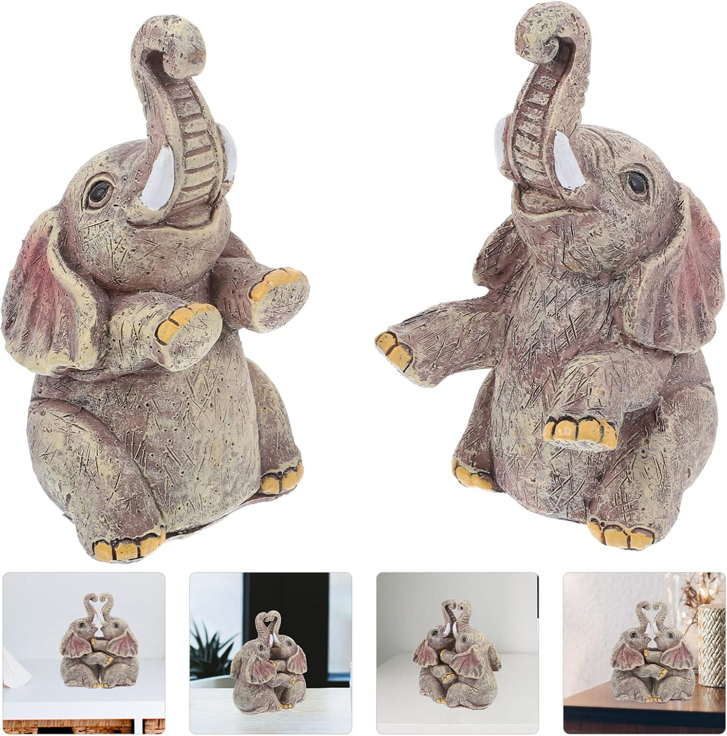 VOSAREA Estatua de elefante para pareja, 2 piezas, estatua de elefante de resina, escultura de animales, estatua de abrazos, escultura africana,