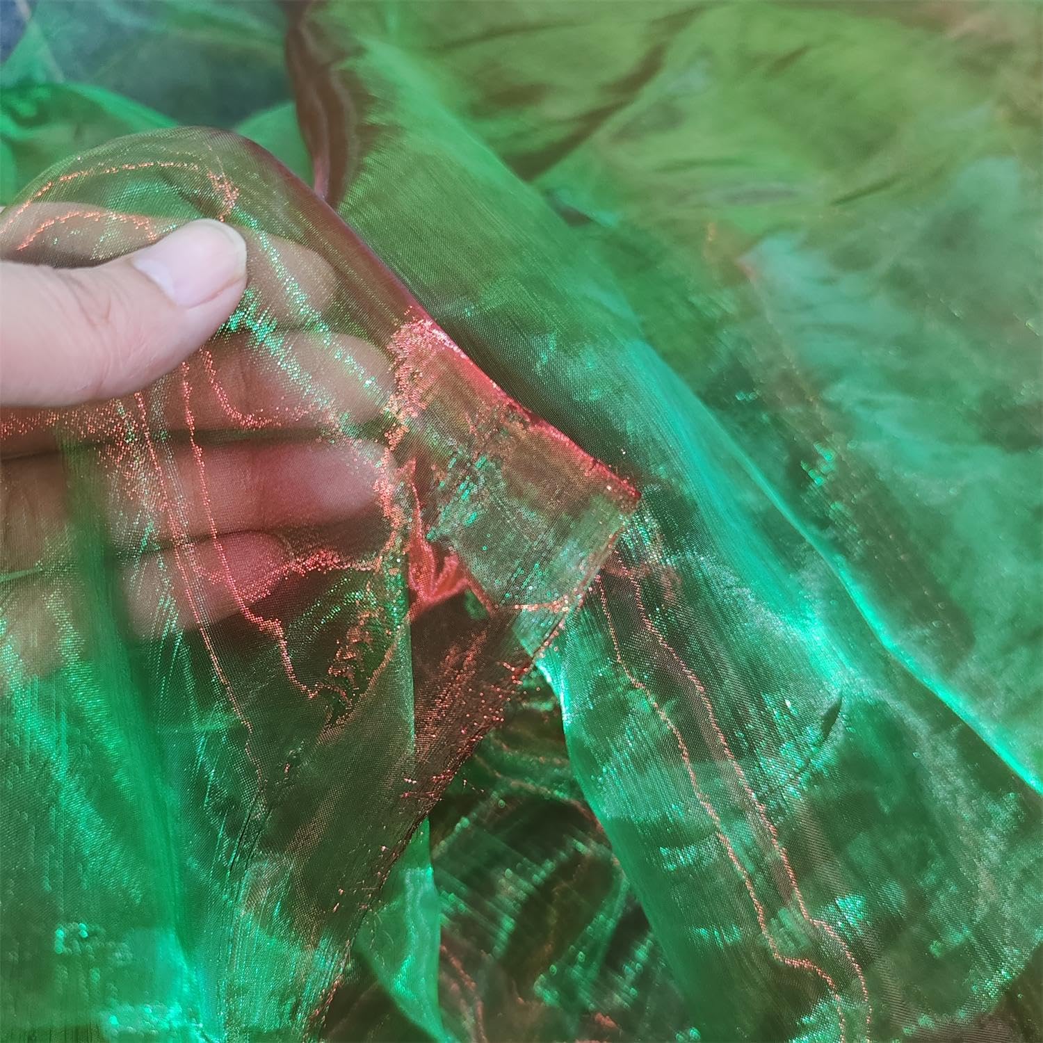 Tela de organza transparente ligera de dos tonos, gasa holográfica iridiscente, tela de tul de encaje oganza para vestido, fiesta, fondo brillante,