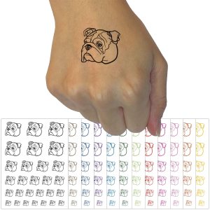 Tatuaje temporal con cabeza de bulldog inglés, resistente al agua, colección de arte corporal falso, color negro (una hoja) Tatuaje temporal con cabeza de bulldog inglés, resistente al agua, colección de arte corporal falso, color negro (una hoja)