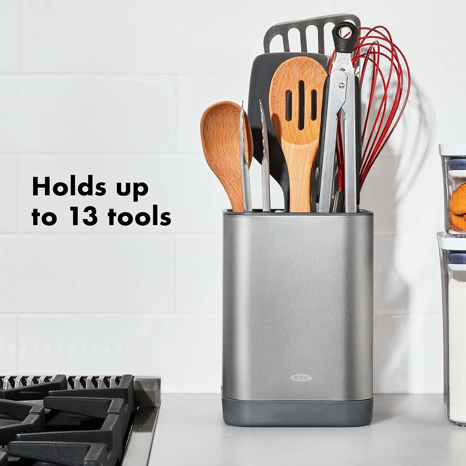 OXO Good Grips – Organizador ajustable de acero inoxidable, soporte pequeño para utensilios
