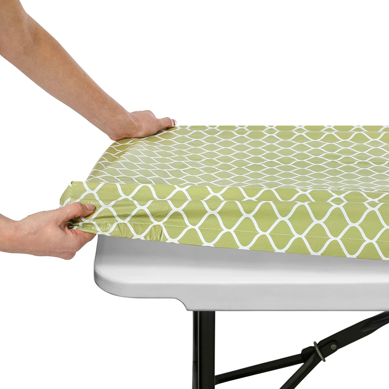 Mantel para mesa plegable, mantel rectangular de plástico con respaldo de vinilo con borde elástico, para Navidad, fiestas, picnic (4 pies, 24 x 50