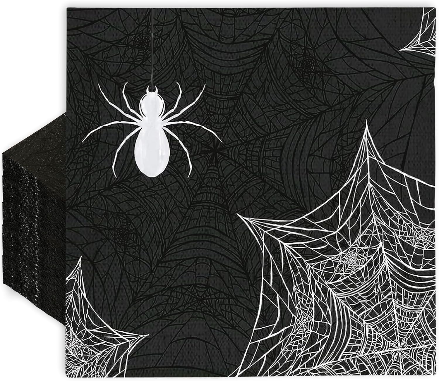 AnyDesign Paquete de 80 servilletas de papel de Halloween de 6.5 x 6.5 pulgadas, servilletas de papel de telaraña negras y blancas, servilletas de