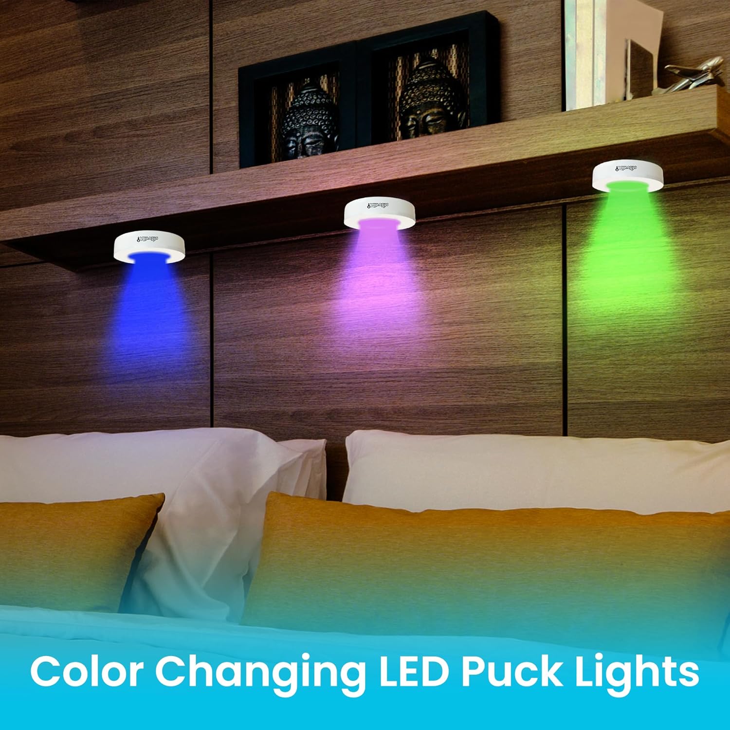 AlltroLite FA7835 Color Changing LED Puck Lights with 2 Remotes (6 Pack)  13 RGB Colors Changing Battery Operated Lights for Under Cabinets with