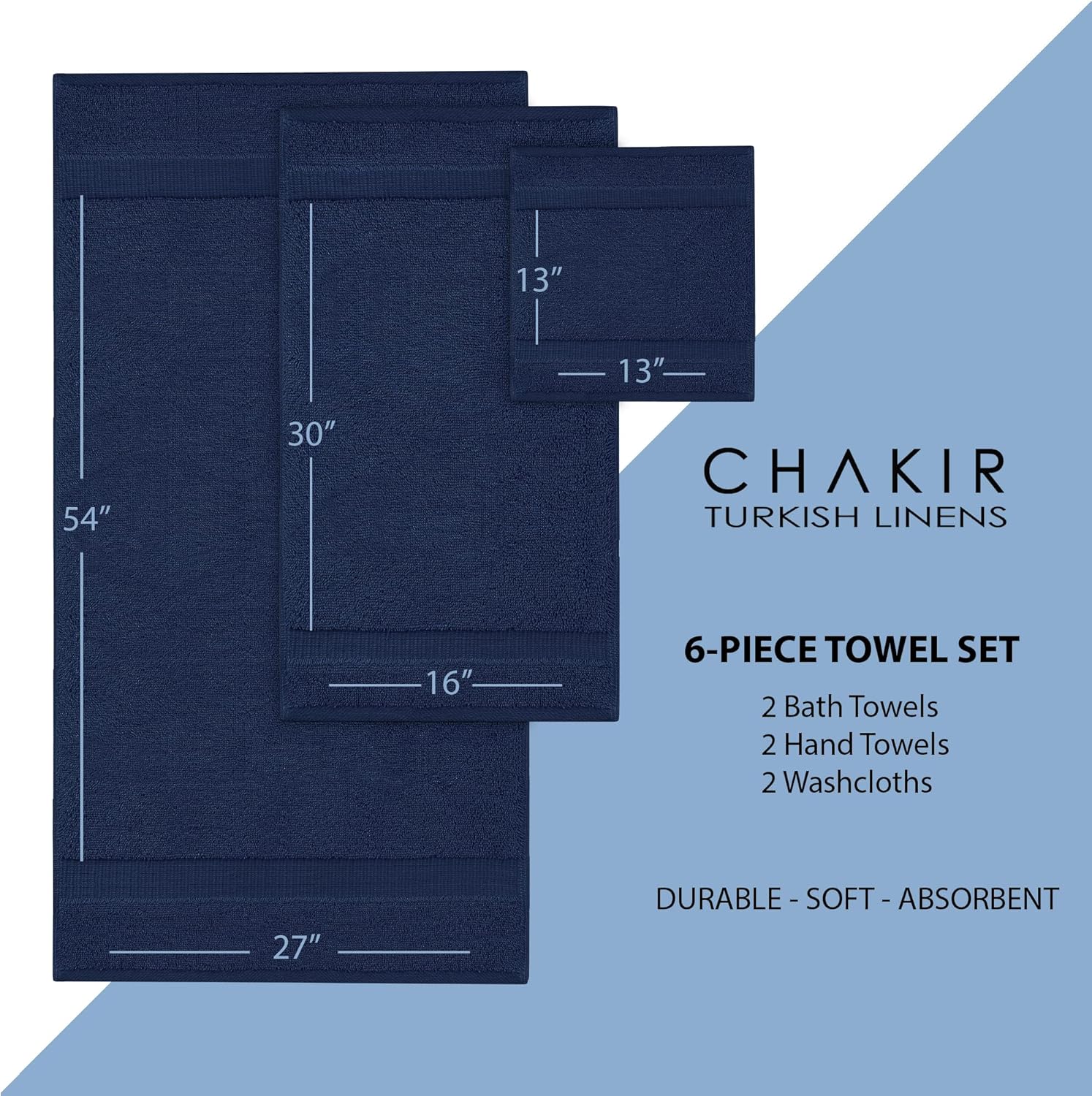 Chakir Turkish Linens – Juego de toallas de algodón turco de 6 piezas (2 toallas de baño, 2 toallas de mano, 2 paños de baño)