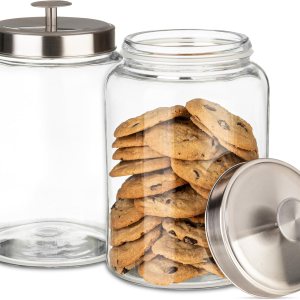 Tarro grande de vidrio para galletas de 1 galón con tapas de metal herméticas, contenedor de almacenamiento de alimentos para frescura, para harina, Tarro grande de vidrio para galletas de 1 galón con tapas de metal herméticas, contenedor de almacenamiento de alimentos para frescura, para harina,
