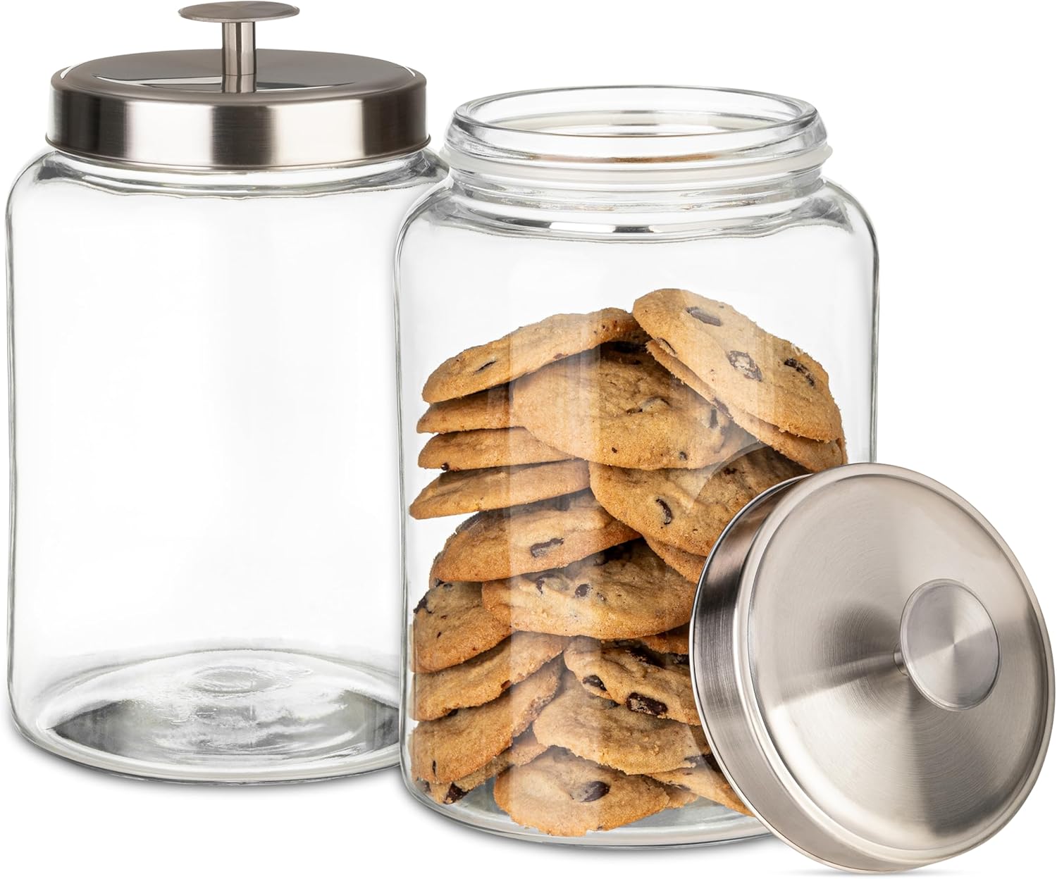 Tarro grande de vidrio para galletas de 1 galón con tapas de metal herméticas, contenedor de almacenamiento de alimentos para frescura, para harina,