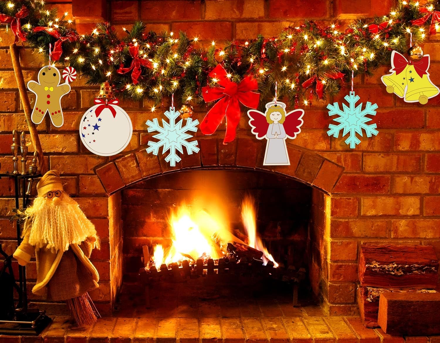 Artmag 50 piezas de adornos de Navidad de madera sin acabar, rebanadas de madera con agujeros para niños, manualidades, centros de mesa, decoración