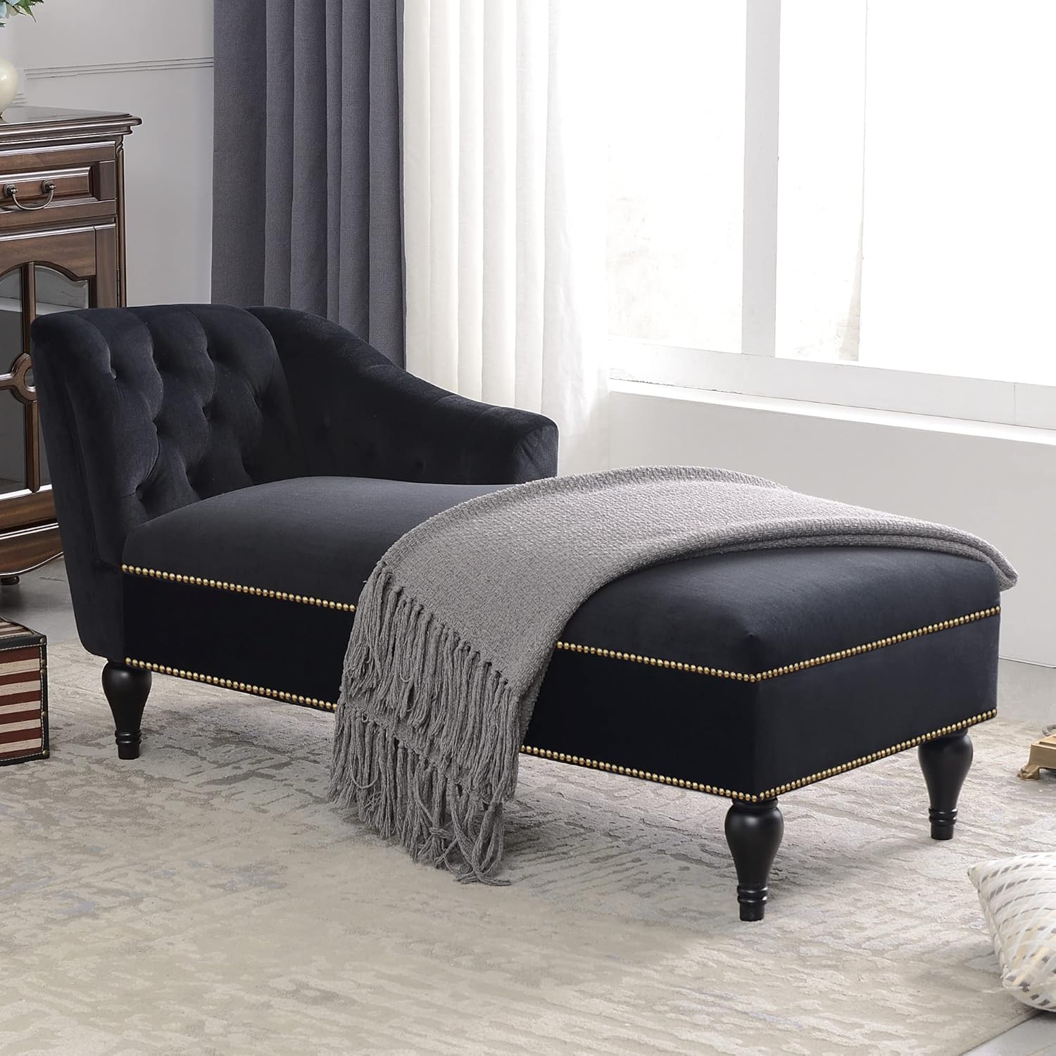 Bellemave Sofá moderno para sala de estar, diseño en forma de L, silla reclinable de tela tapizada para interiores, color negro