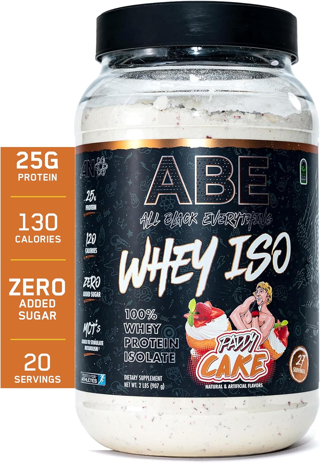 ABE Whey ISO – All Black Everything 100% aislado de proteína de suero con trozos de fresas reales  Después del entrenamiento, 0.88 onzas de